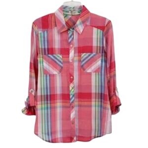 Women's 100% Cotton Pink Plaid Button Up Shirt By Kut From The Kloth